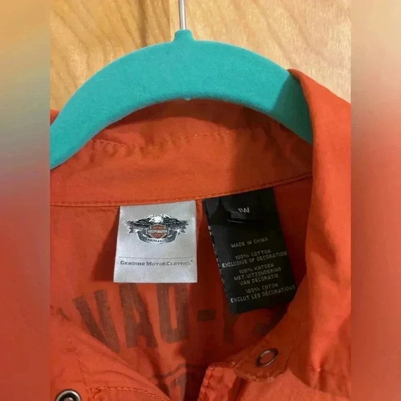 Harley Davidson Garage Shirt Pearl Snap Orange Size 1W EUC - Picture 9 of 12